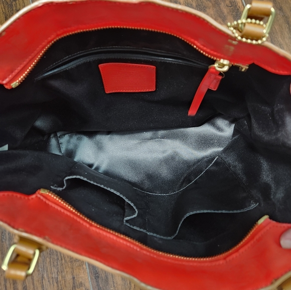 Coach Leather white red dot Shoulder Tote Bag - Picture 7 of 10